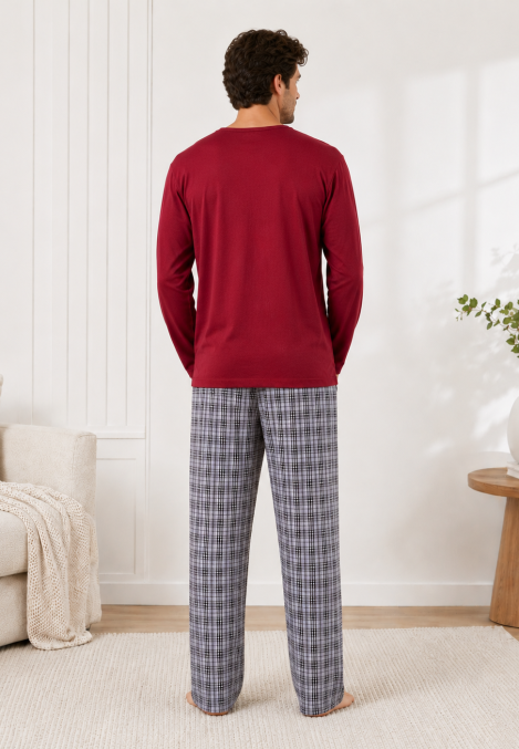Pijama barbat Serena cu maneca lunga si pantalon lung-Bordo, Engros